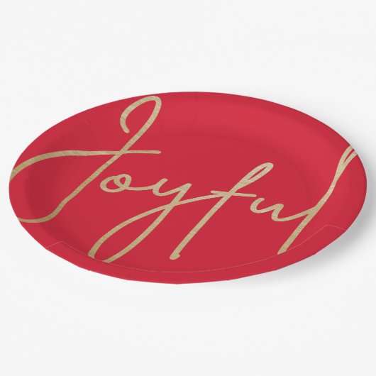 JOYFUL Gold Faux Folie Rood kerstfeest Papieren Bordje (Gekanteld)