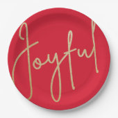 JOYFUL Gold Faux Folie Rood kerstfeest Papieren Bordje (Voorkant)