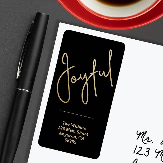 JOYFUL Gold Faux Folie - Zwarte Kerstadres Etiket