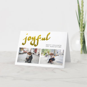 Joyful Gold Foil Modern Holiday Two Photo Collage Feestdagen Kaart
