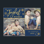 Joyful Gold Frame Modern Script 2 PHOTO Feestdagenkaart<br><div class="desc">Joyful Gold Frame Modern Script 2 PHOTO Holiday Postcard. Bring joy to your close ones and make the celebration unforgettable with this collection: https://www.zazzle.com/collections/christmas_joyful_gold-119448944837872737?rf=238259176291992805 For further customization,  please click the "customize further" link and use for design tool to modify this template.</div>