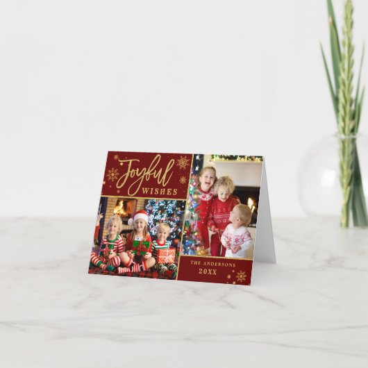 Joyful Gold Lijst 3 PHOTO Holiday Greep Card Feestdagen Kaart (Voorkant)