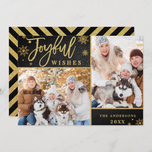 Joyful Gold Lijst Chalkboard 2 PHOTO Wenskaart Feestdagenkaart (Voorkant / Achterkant)
