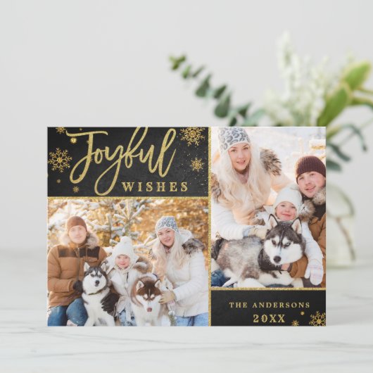 Joyful Gold Lijst Chalkboard 2 PHOTO Wenskaart Feestdagenkaart (Staand voorkant)