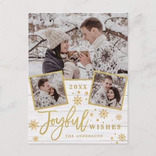 Joyful Gold Lijst Modern Script 4 FOTO Groet Briefkaart (Voorkant)