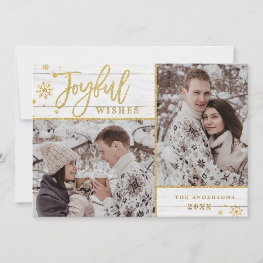 Joyful Gold Lijst Moderne Manuscript 2 van de FOTO Feestdagenkaart (Voorkant)