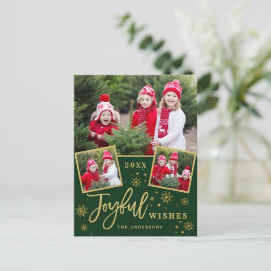 Joyful Gold Lijst Moderne Script 3 FOTO Greep Briefkaart (Staand voorkant)