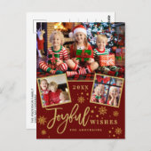 Joyful Gold Lijst Moderne Script 3 FOTO Greep Briefkaart (Voorkant / Achterkant)