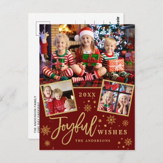 Joyful Gold Lijst Moderne Script 3 FOTO Greep Briefkaart (Voorkant / Achterkant)