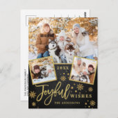 Joyful Gold Lijst Moderne Script 3 FOTO Greep Briefkaart (Voorkant / Achterkant)