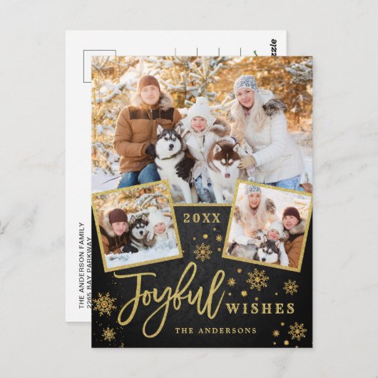 Joyful Gold Lijst Moderne Script 3 FOTO Greep Briefkaart (Voorkant / Achterkant)