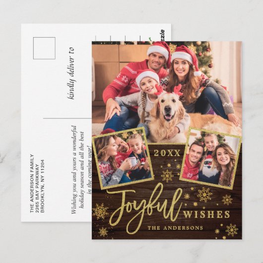 Joyful Gold Lijst Moderne Script 3 FOTO Greep Briefkaart (Voorkant / Achterkant)