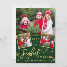 Joyful Gold Lijst Moderne Script 3 FOTO Greep Feestdagenkaart