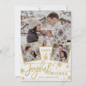 Joyful Gold Lijst Moderne Script 3 FOTO Greep Feestdagenkaart (Voorkant)