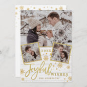Joyful Gold Lijst Moderne Script 3 FOTO Greep Feestdagenkaart (Voorkant / Achterkant)