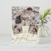 Joyful Gold Lijst Moderne Script 3 FOTO Greep Feestdagenkaart (Staand voorkant)