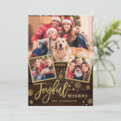 Joyful Gold Lijst Moderne Script 3 FOTO Greep Feestdagenkaart (Staand voorkant)