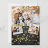 Joyful Gold Lijst Moderne Script 3 FOTO Greep Feestdagenkaart (Voorkant)