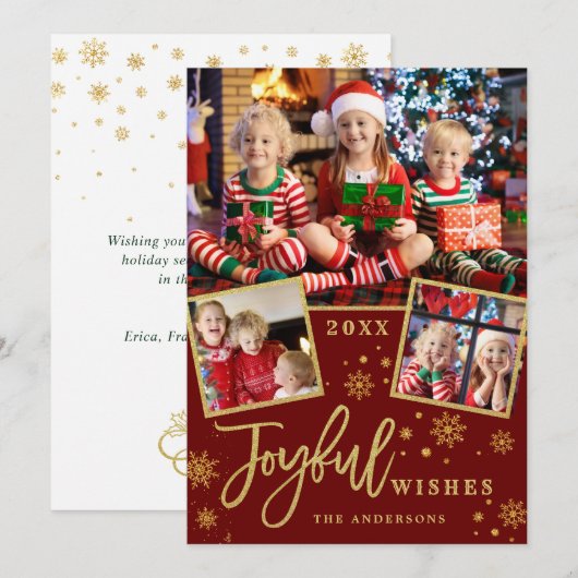 Joyful Gold Lijst Moderne Script 3 FOTO Greep Feestdagenkaart (Voorkant / Achterkant)