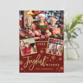 Joyful Gold Lijst Moderne Script 3 FOTO Greep Feestdagenkaart (Staand voorkant)
