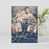 Joyful Gold Lijst Moderne Script 3 FOTO Greep Feestdagenkaart (Staand voorkant)