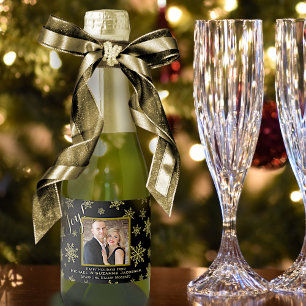 Joyful Gold Snowflakes met Photo Holiday Mini Sparkling Wijnetiket