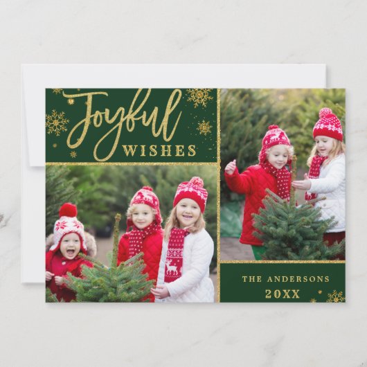 Joyful Golden Lijst 2 PHOTO Holiday Greeting Card Feestdagenkaart (Voorkant)