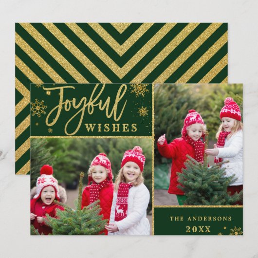 Joyful Golden Lijst 2 PHOTO Holiday Greeting Card Feestdagenkaart (Voorkant / Achterkant)