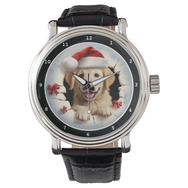Joyful Golden Retriever Puppy Holiday Image Horloge (Voorkant)