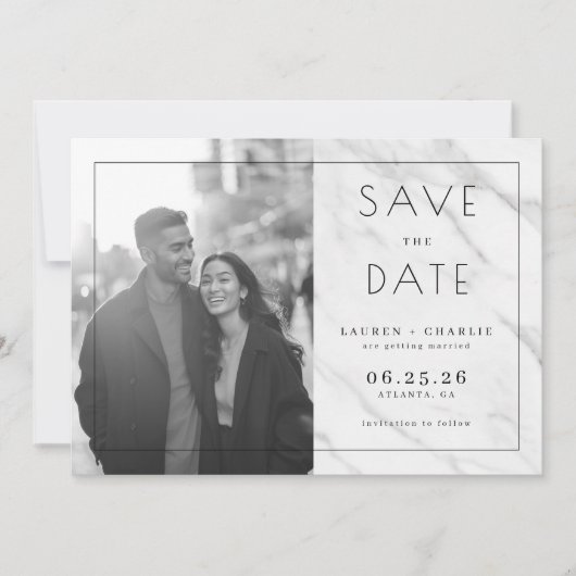 Joyful Grayscale Modern Photo Save The Date (Voorkant)