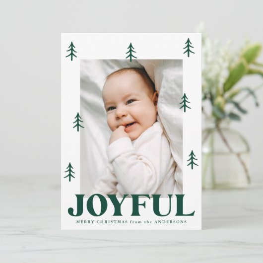 Joyful Green Trees 2 Foto Feestdagenkaart (Staand voorkant)