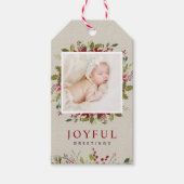 Joyful Greenery Custom Photo Merry Kerstmis Cadeaulabel (Voorkant)