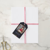 Joyful Greenery Custom Photo Merry Kerstmis Cadeaulabel (Met Touw)