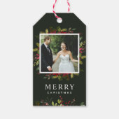 Joyful Greenery Custom Photo Merry Kerstmis Cadeaulabel (Voorkant)