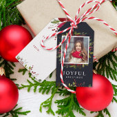 Joyful Greenery Custom Photo Merry Kerstmis Cadeaulabel