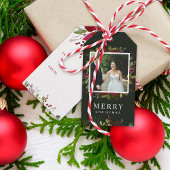 Joyful Greenery Custom Photo Merry Kerstmis Cadeaulabel