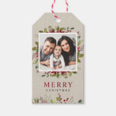 Joyful Greenery Custom Photo Merry Kerstmis Cadeaulabel (Voorkant)