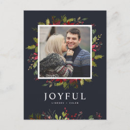 Joyful Greenery | Foto bewerkbare kleuren Feestdagenkaart