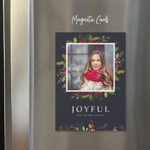 Joyful Greenery Magnetic Holiday-fotokaart