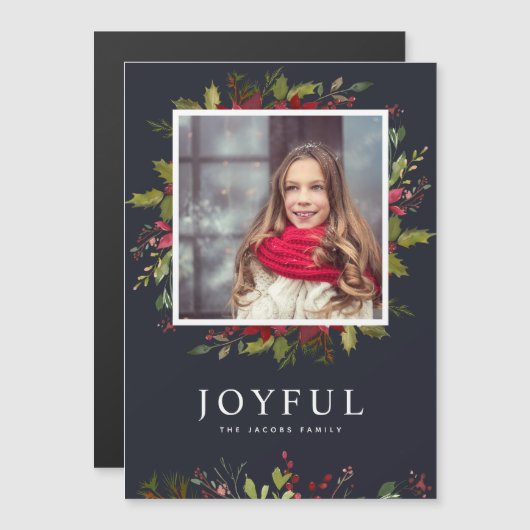 Joyful Greenery | Magnetic Holiday-fotokaart (Voorkant / Achterkant)