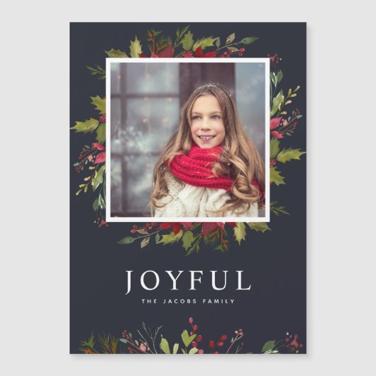 Joyful Greenery | Magnetic Holiday-fotokaart (Voorkant)