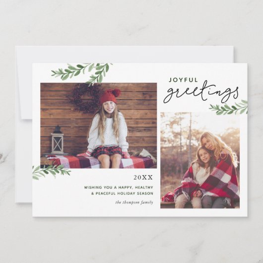 Joyful Greetings | Greenery Branches 2 Foto Feestdagenkaart (Voorkant)
