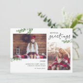 Joyful Greetings | Greenery Branches 2 Foto Feestdagenkaart (Staand voorkant)