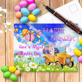 Joyful Happy Bunny die kleurrijke paaseieren lever Briefkaart