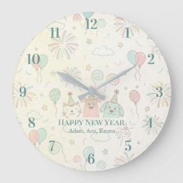 Joyful Happy New Year 2026 Kids Name Custom  Grote Klok