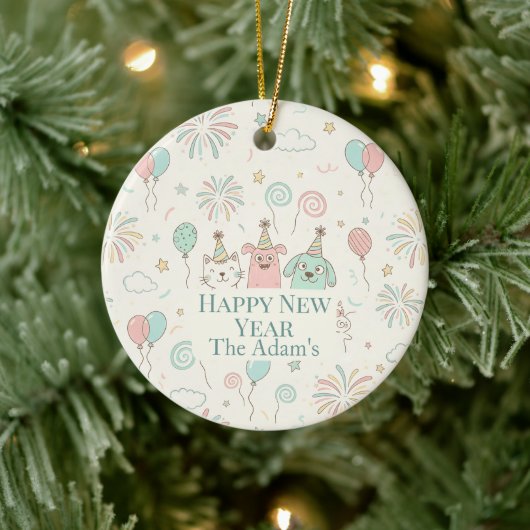 Joyful Happy New Year 2026 Name Keramisch Ornament (Boom)