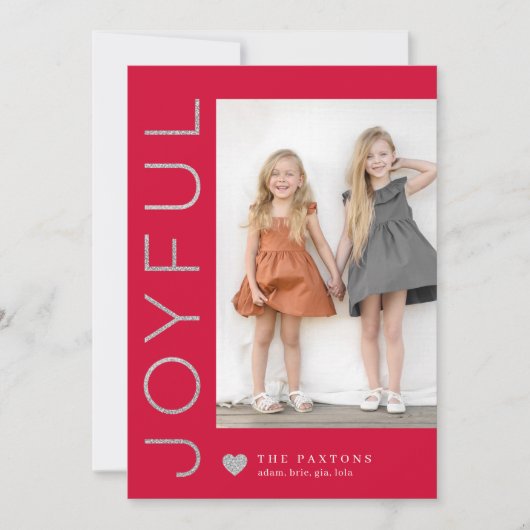 Joyful Heart EDITABLE COLOR Holiday Photo Card Feestdagenkaart (Voorkant)