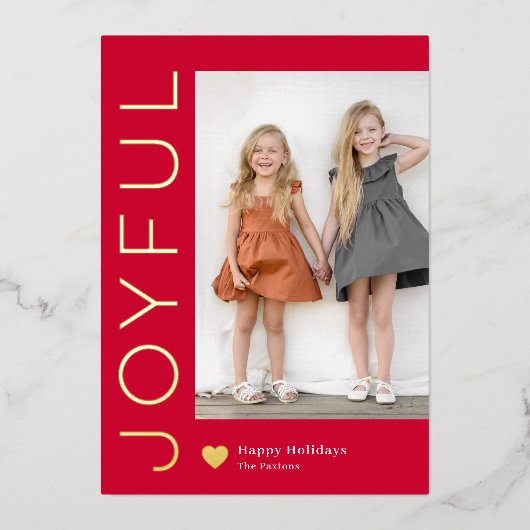 Joyful Heart Folie Holiday Kaart Editable Color (Voorkant)