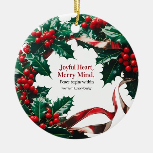 Joyful Heart, Merry Mind — Luxury Holly Berry Keramisch Ornament (Voorkant)