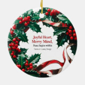 Joyful Heart, Merry Mind — Luxury Holly Berry Keramisch Ornament (Achterkant)